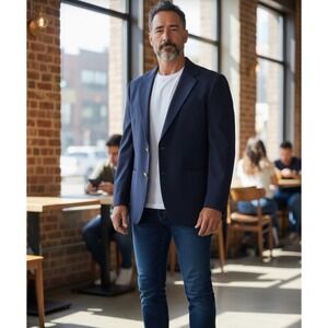 Austin Grey 100% Pure Wool Navy Blue Blazer Men's Business Casual Jacket